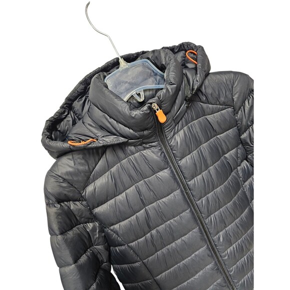 Save The Duck Womens 1/S Ultra Light Jacket Hooded Puffer Coat Plumtech Navy - Picture 13 of 16
